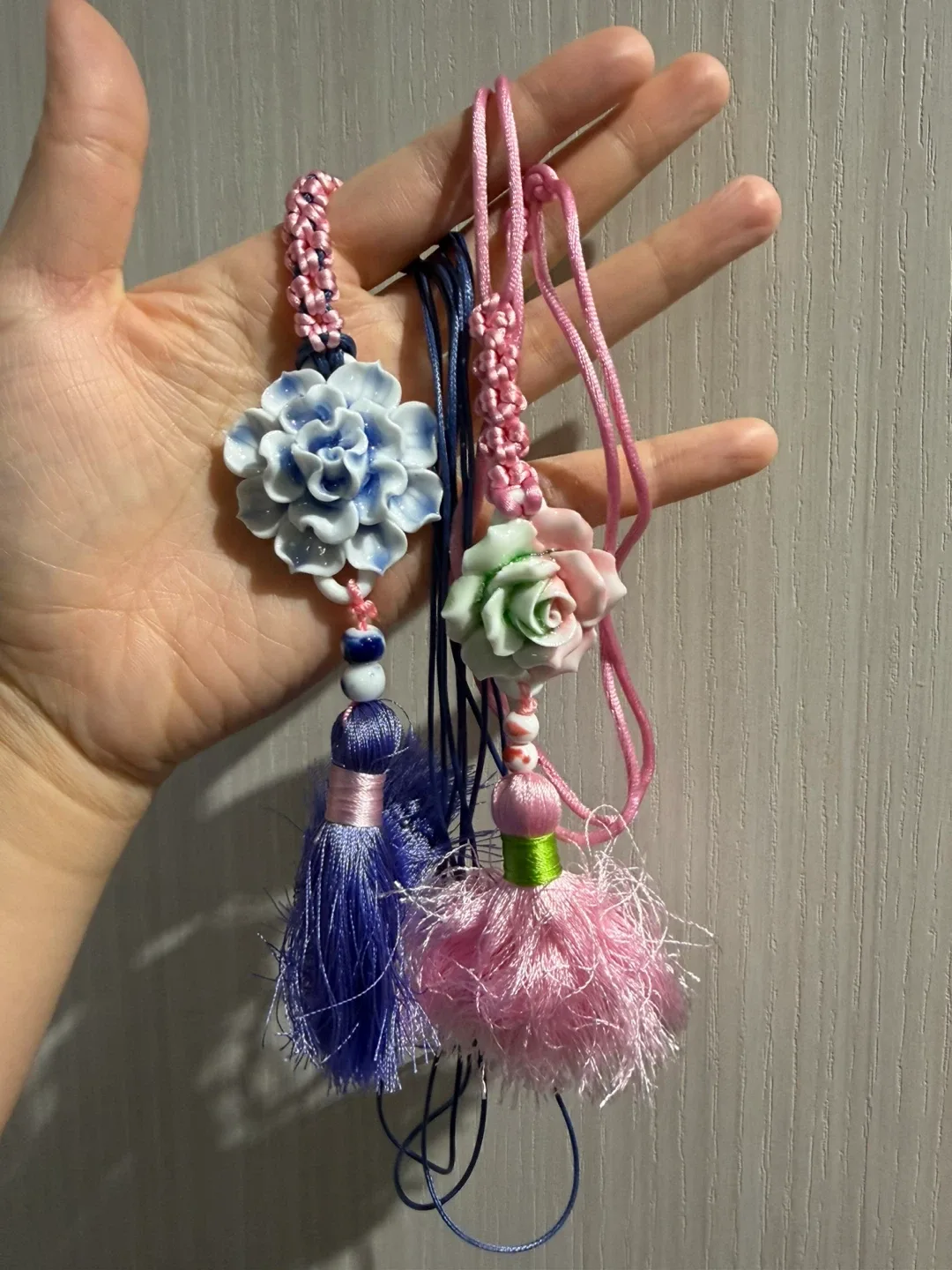 Flower Tassel Charms - Blue & Pink