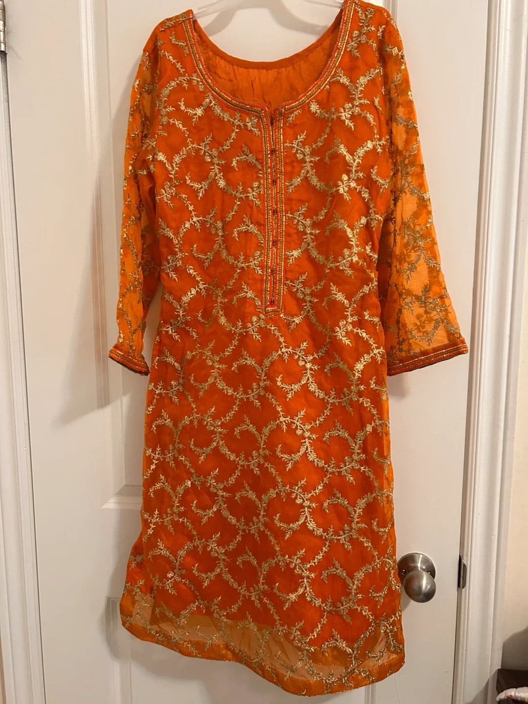 Orange Embroidered Salwar Kameez Suit #Cleanout