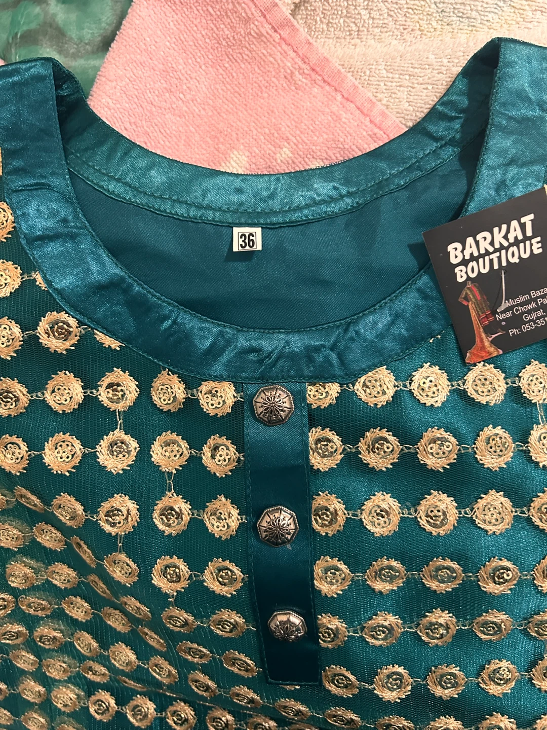 Barkat Boutique Green & Gold Dress - Size 36 #Cleanout - photo 2