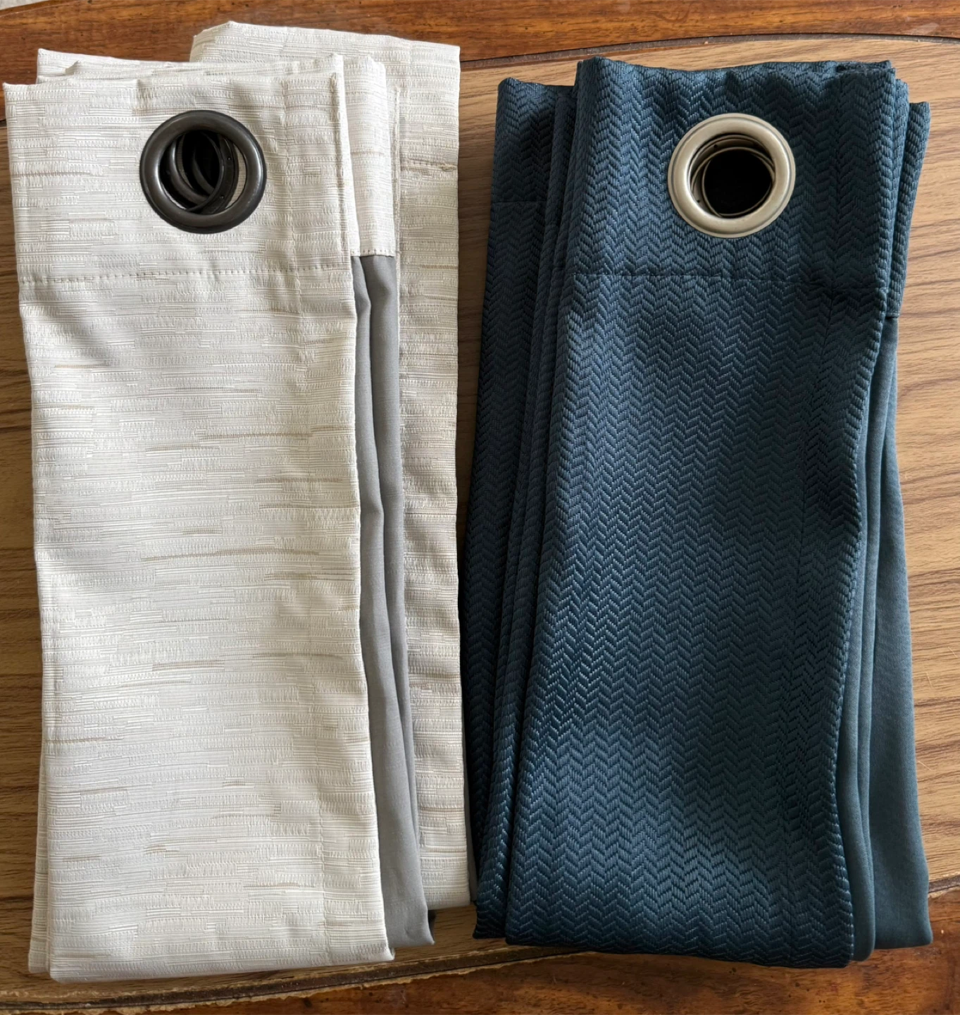 Two Curtain Panels - Beige & Teal