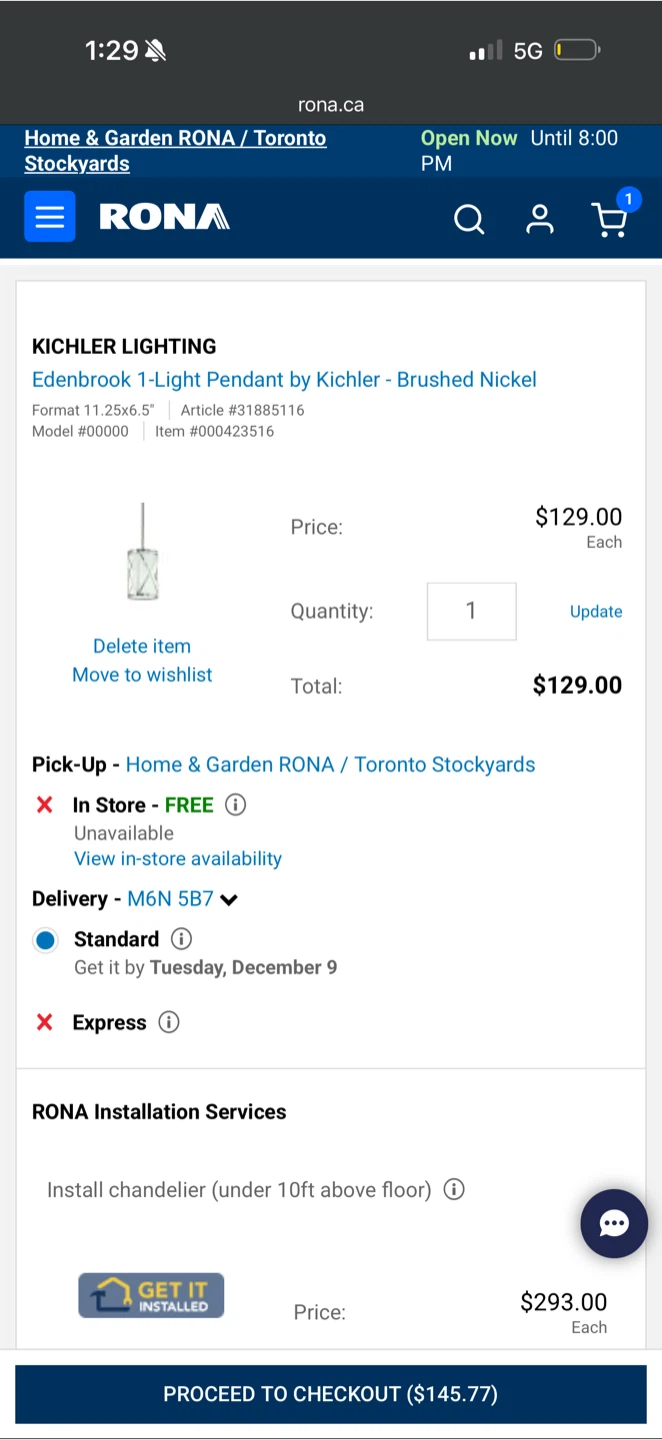 BNIB Kichler Edenbrook 1-Light Pendant - Brushed Nickel - photo 4