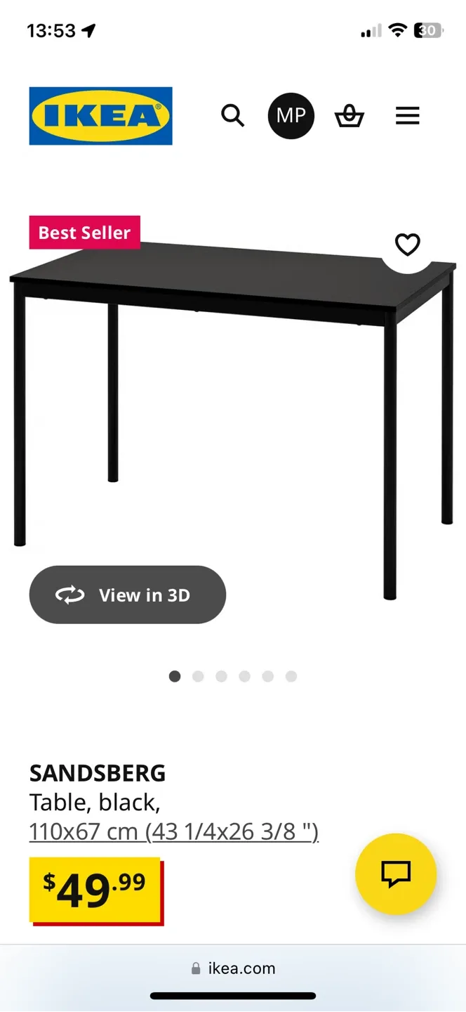 IKEA SANDSBERG | TÄRENDÖ Black Table - 43 1/4x26 3/8"