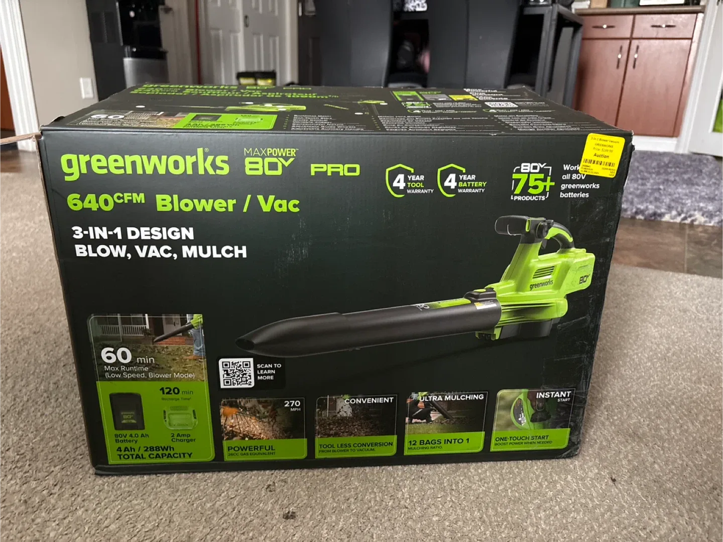 Greenworks 80V MAX Cordless Blower/Vac - New in Box!
