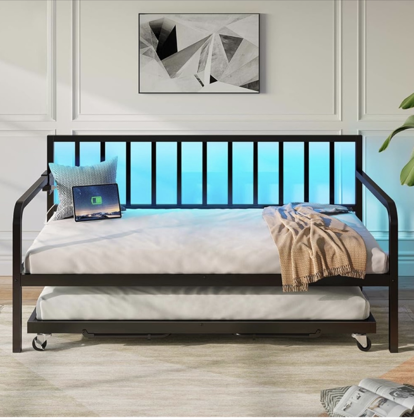 Black Metal Daybed Frame with Trundle & USB Ports - photo 3