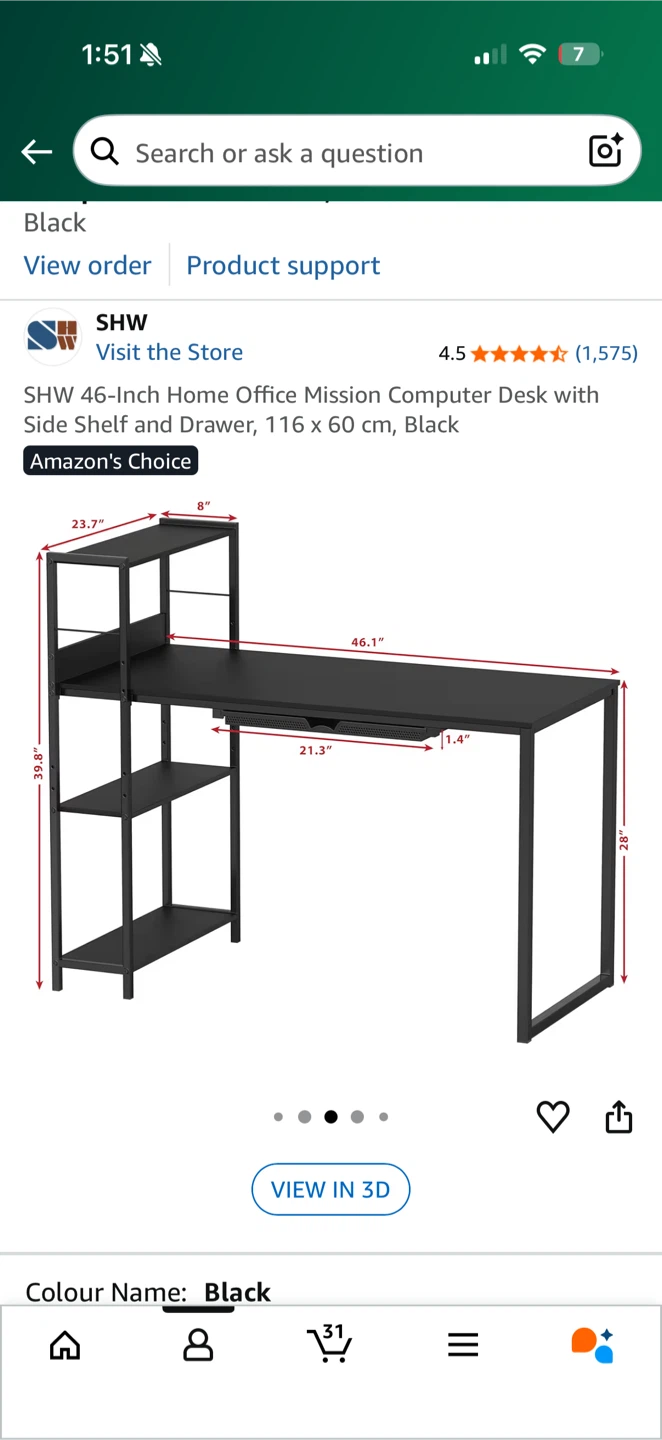 46” Home Office Computer Desk - Black - photo 5