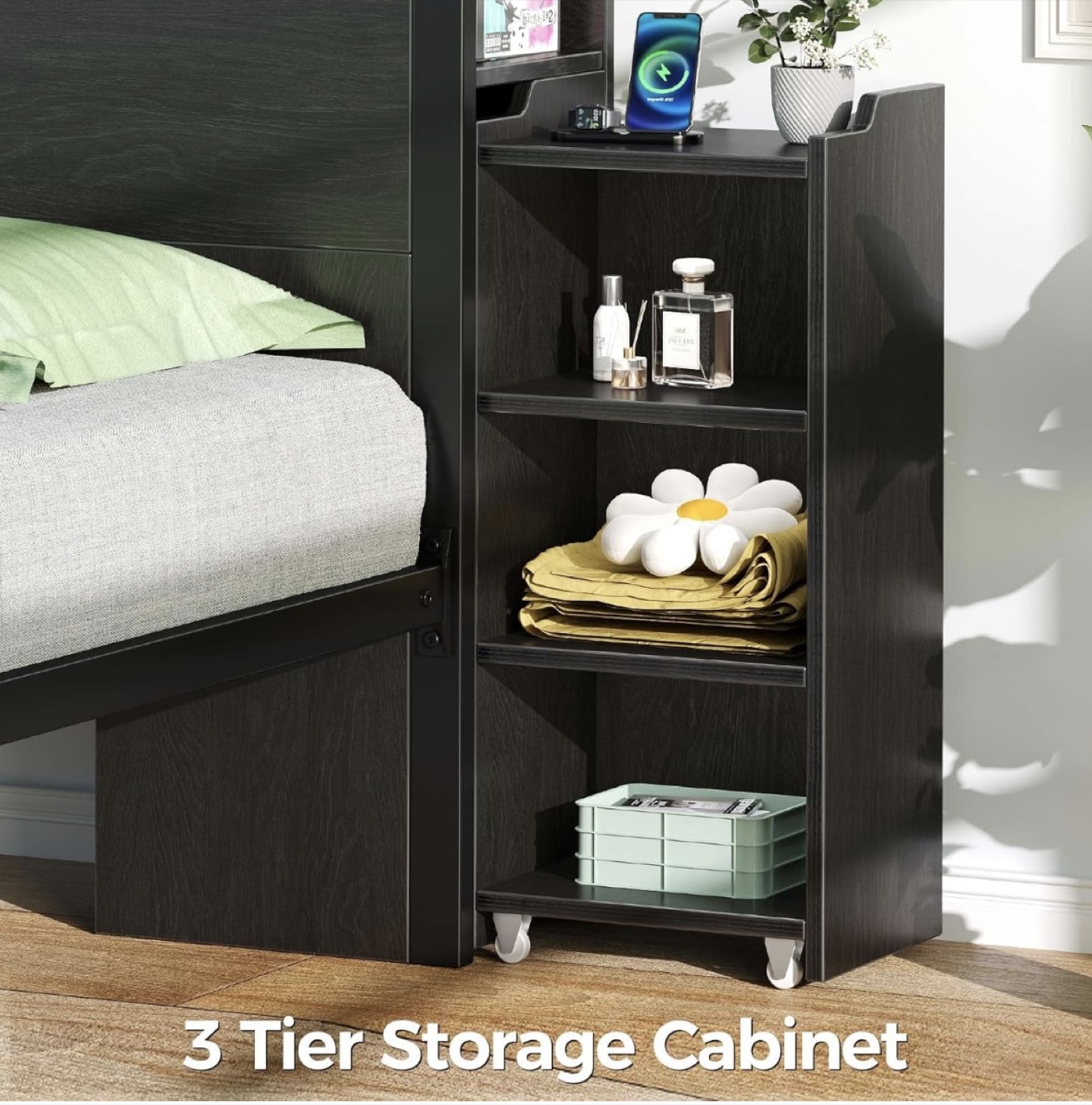 Queen Size Bed Frame with LED Lights & Storage - photo 5