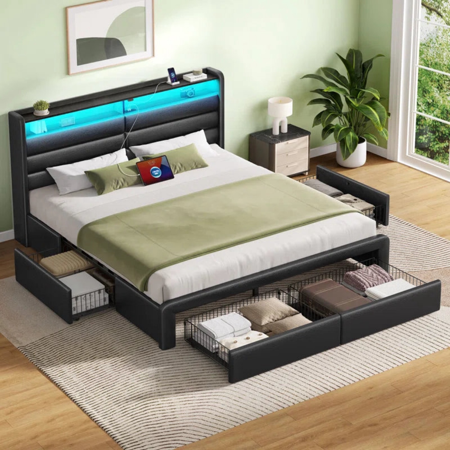 FullSize Bed Frame with RGB LED Lights