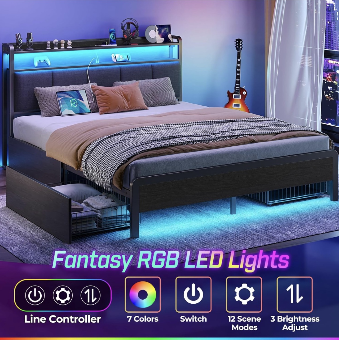 FullSize Bed Frame with RGB LED Lights - photo 3