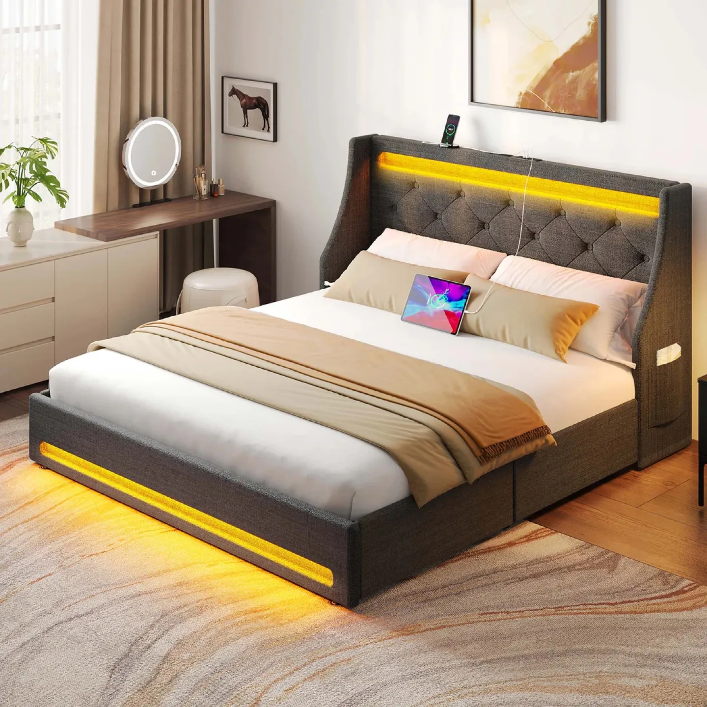 Queen Size Bed Frame w/ Charging Station