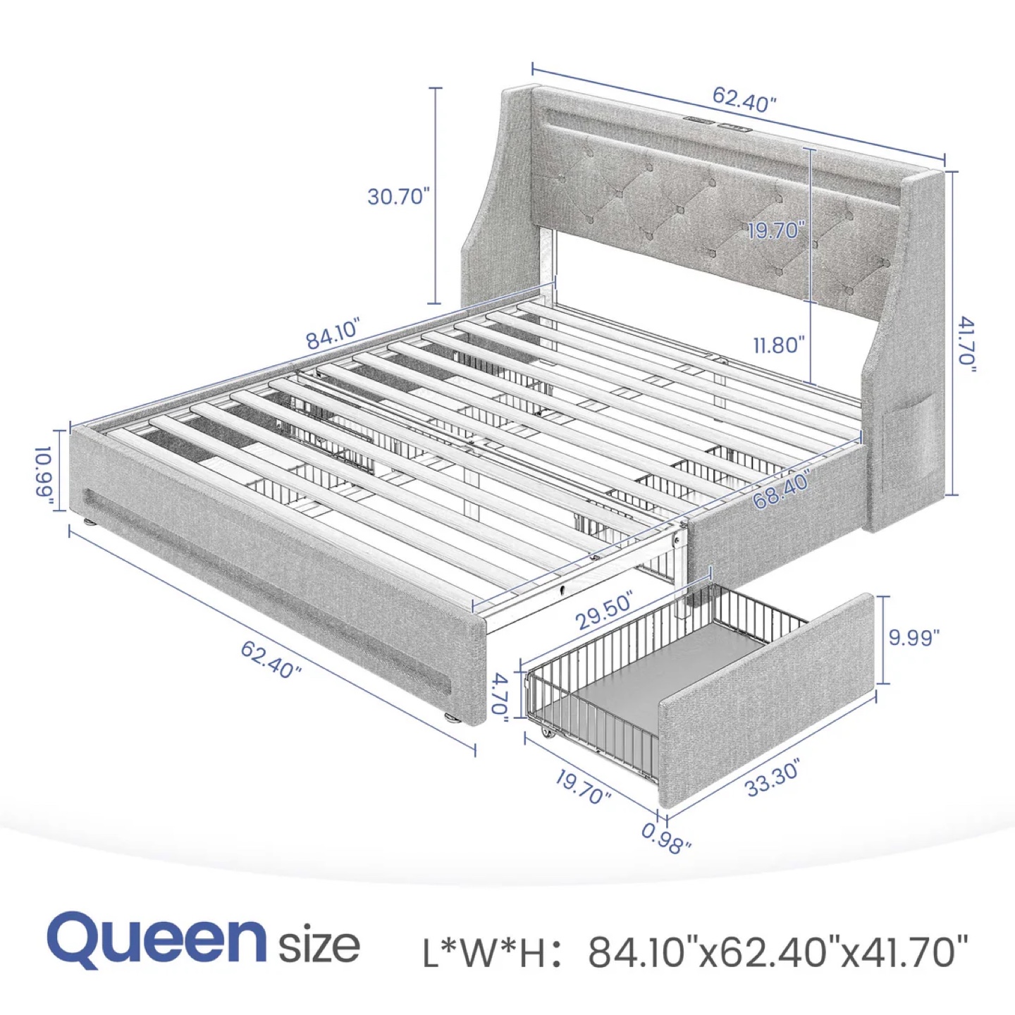 Queen Size Bed Frame w/ Charging Station - photo 2