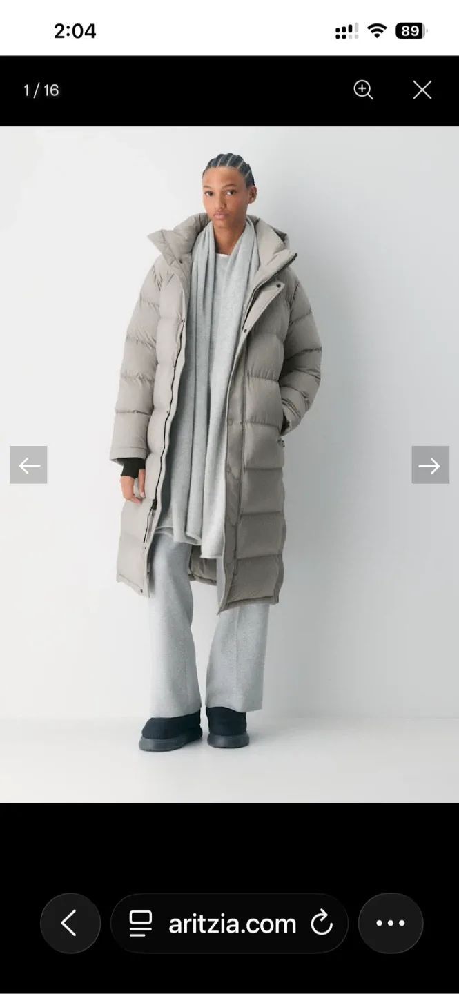 Aritzia Super Puff LongAshen Grey 2XS