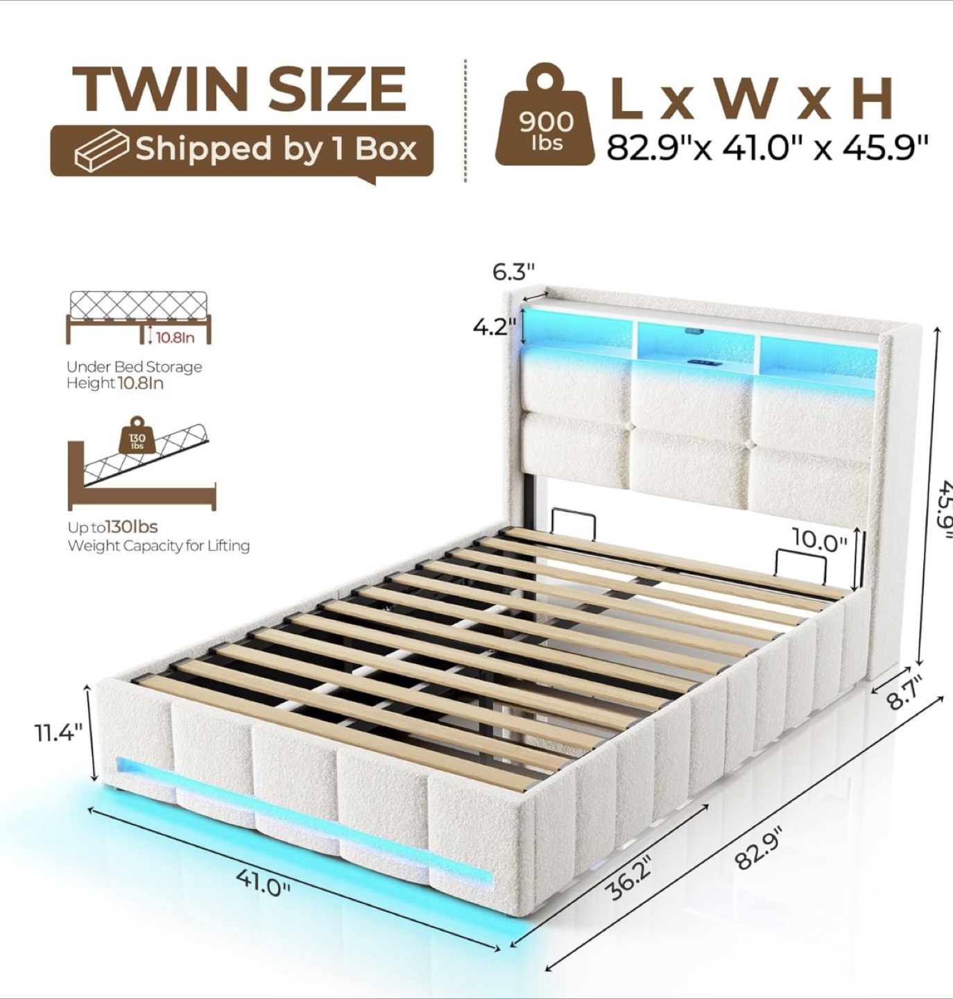 Twin Size Bed Frame with RGB LED & Storage - photo 2