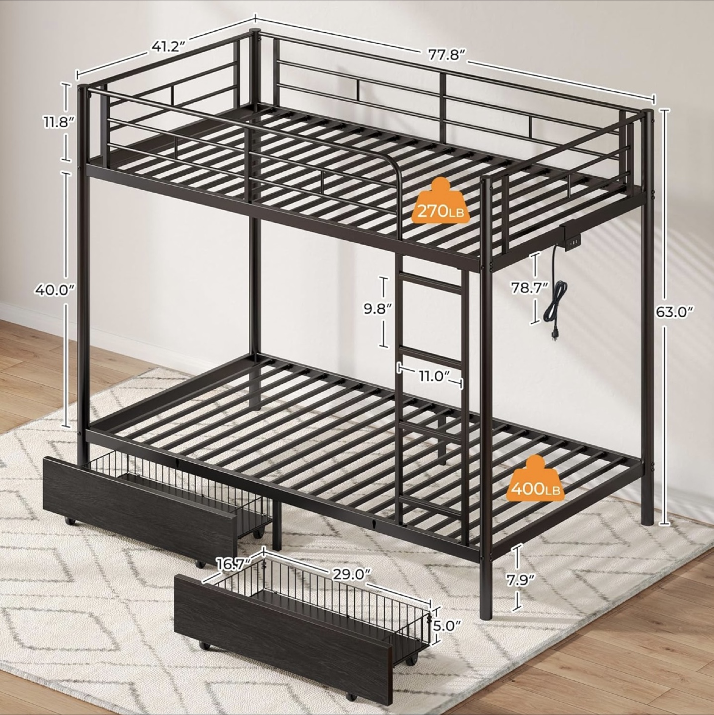 Metal Bunk Bed Frame with RGB LED Strip Lights - photo 2