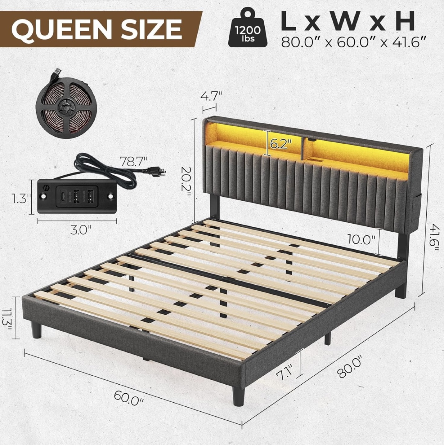 Queen Size Bed Frame with LED Headboard - photo 2