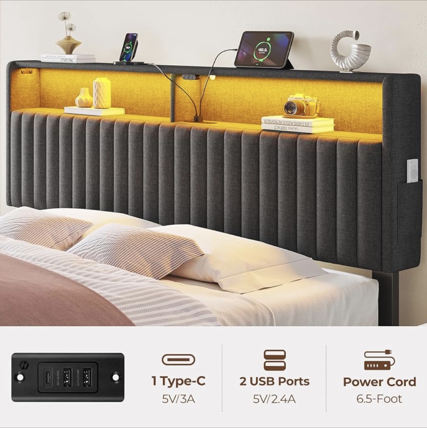 Queen Size Bed Frame with LED Headboard - photo 4