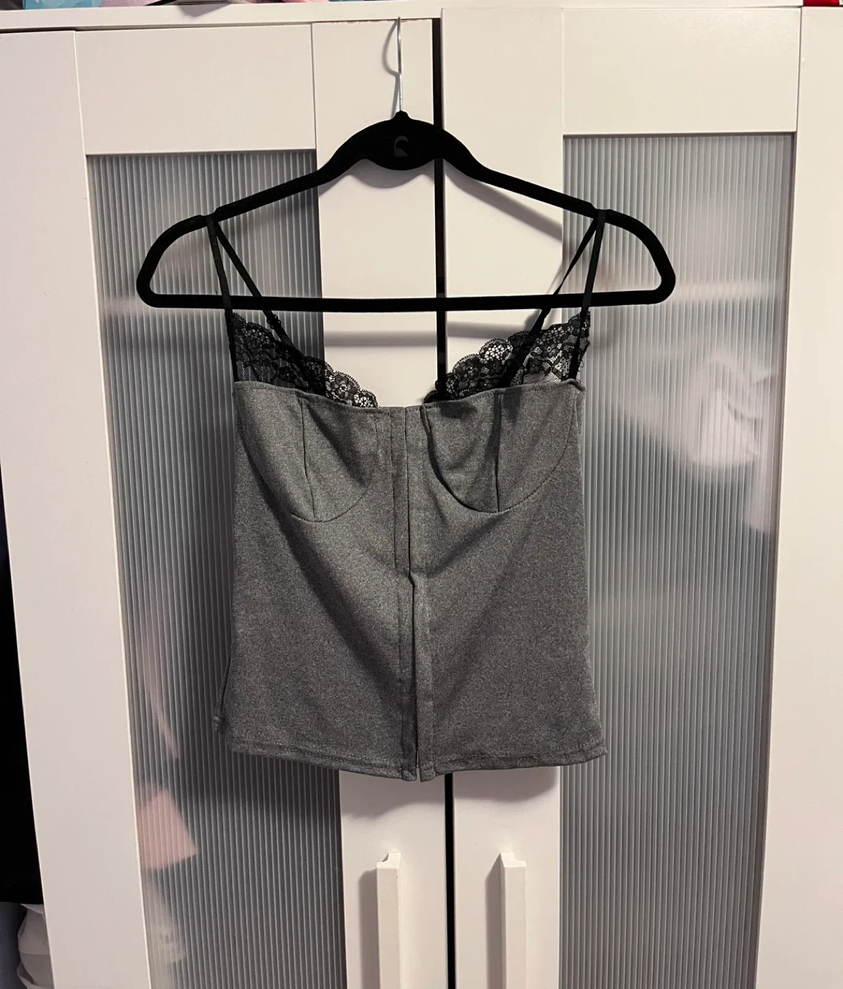 Grey Lace Trim Cami Top