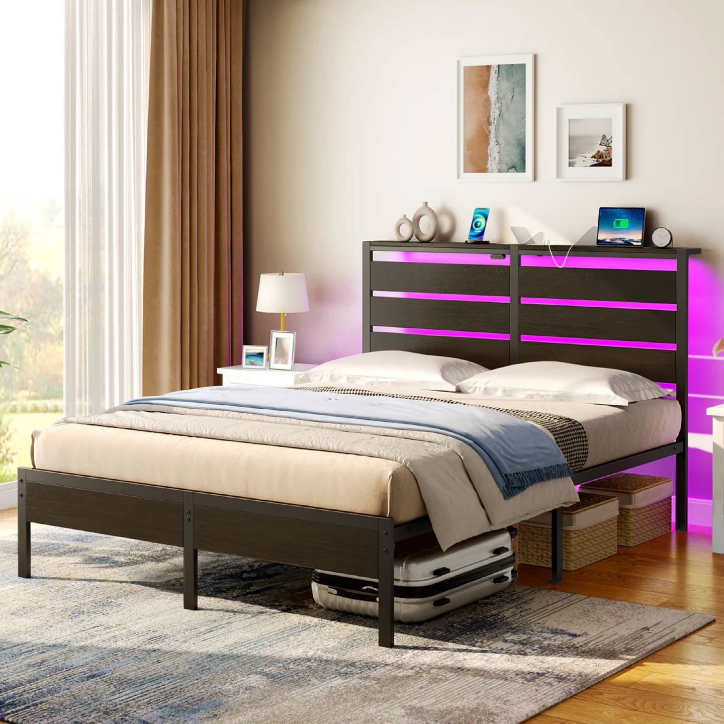 Queen Size Bed Frame with LED Headboard - photo 5