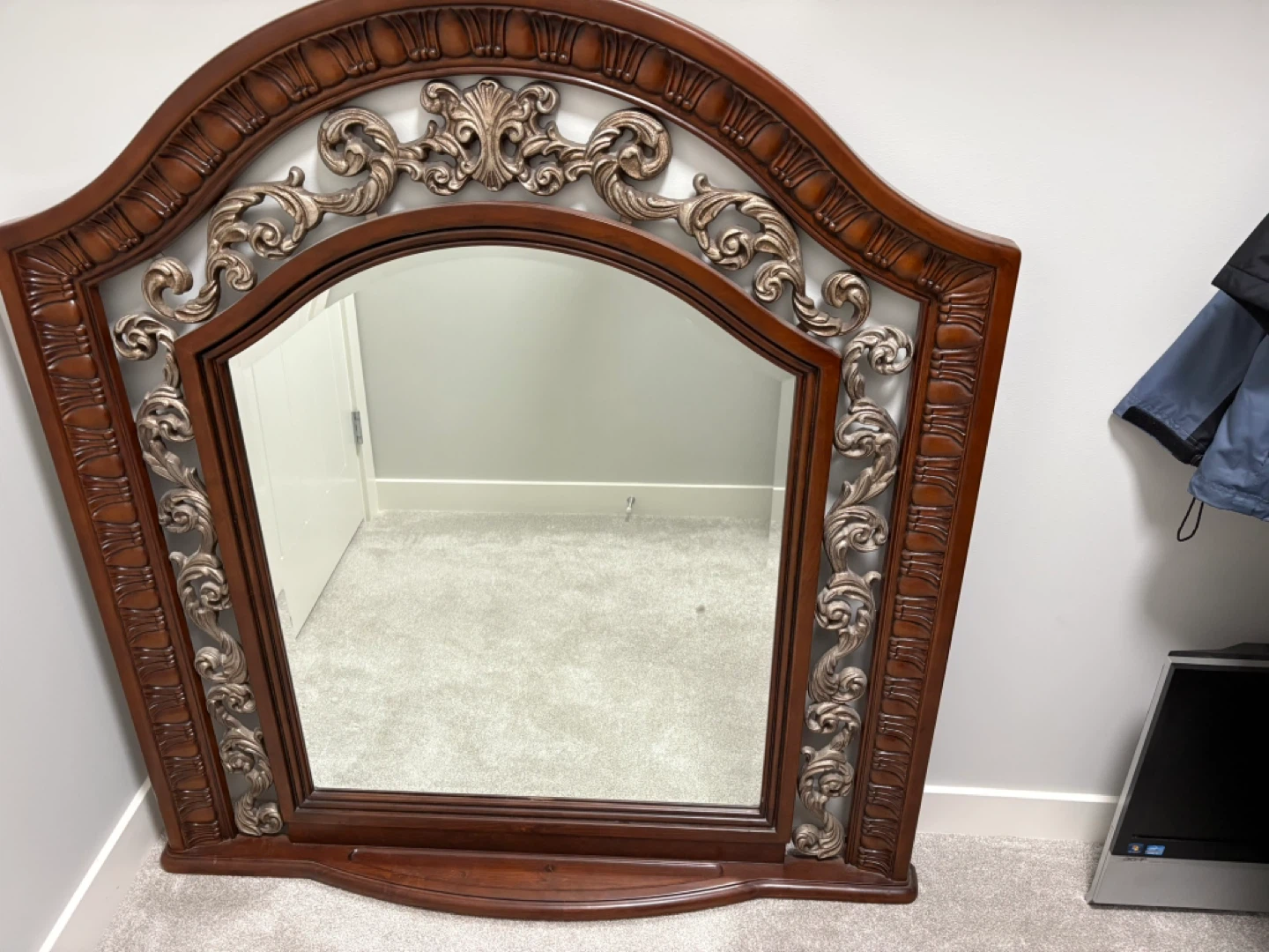 Ornate Wood Bedroom Set - Dresser, Mirror, Bed Frame