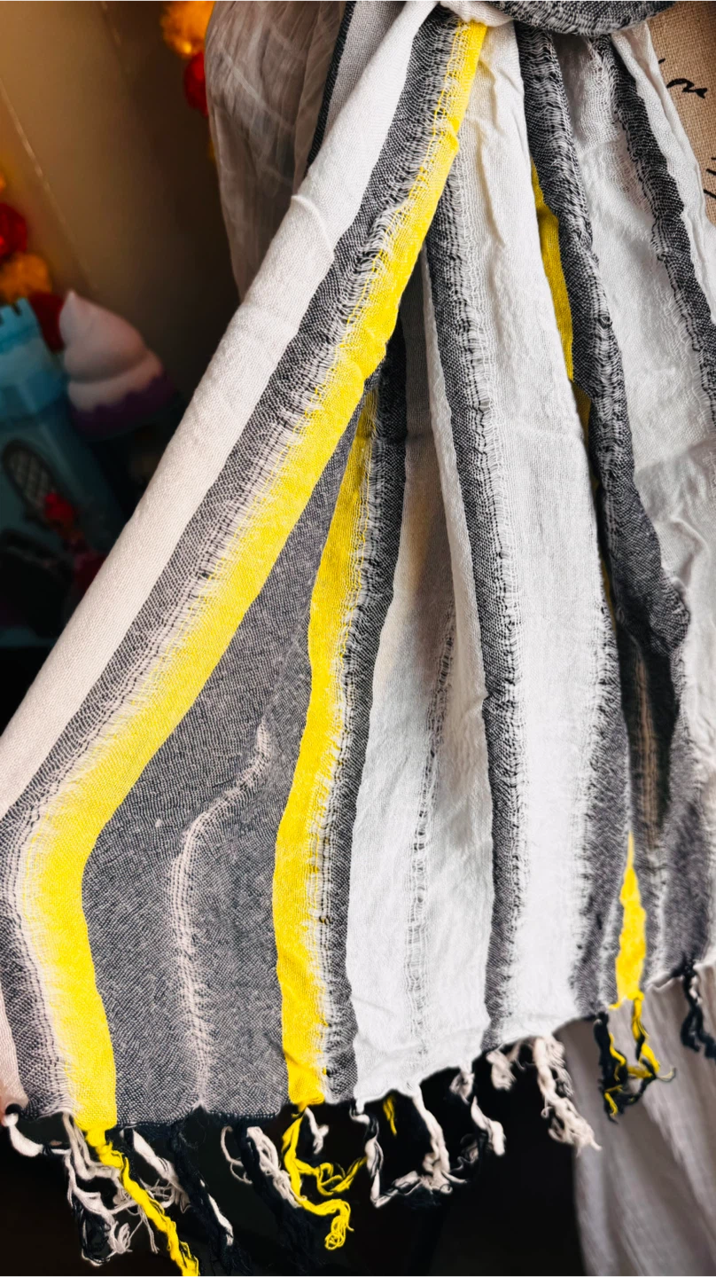 Striped Scarf - White, Grey, and Yellow - photo 2