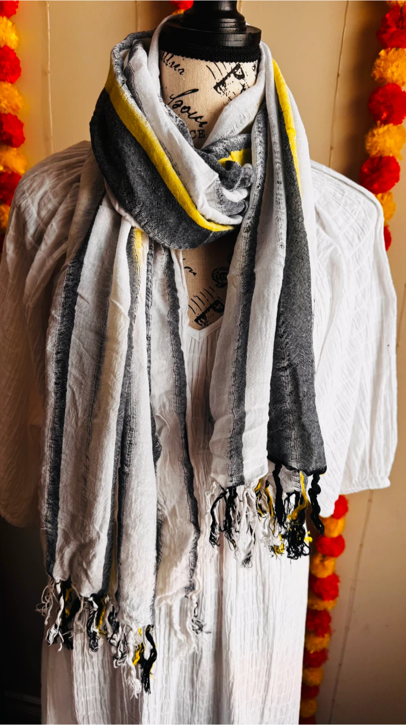 Striped Scarf - White, Grey, and Yellow - photo 3