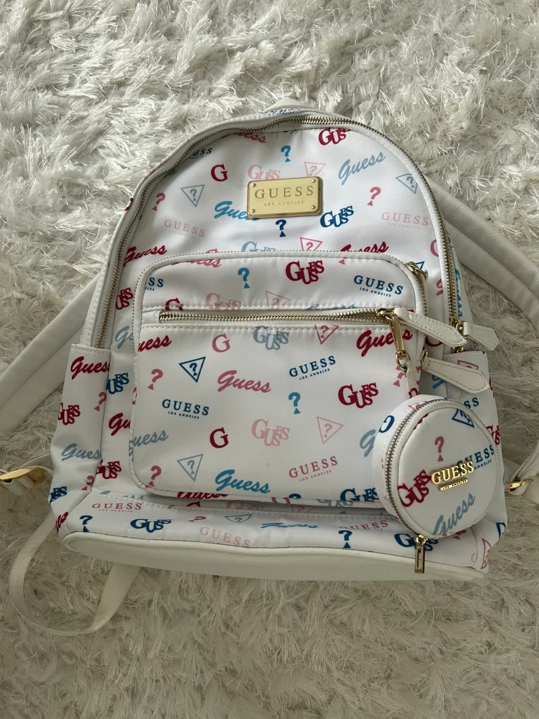 Guess Backpack - White with Logo Print