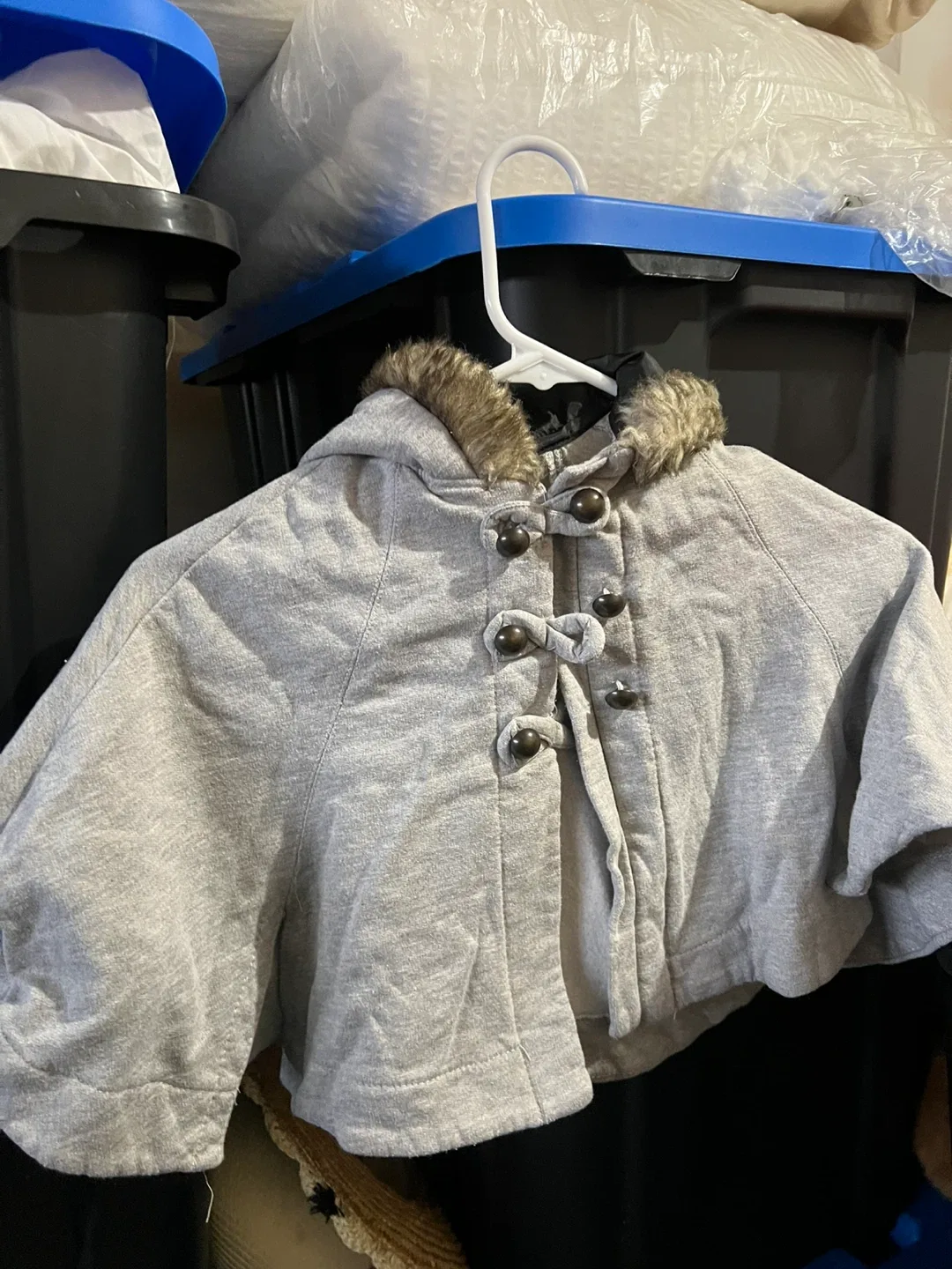 Girls Gray Fur Hooded Cape