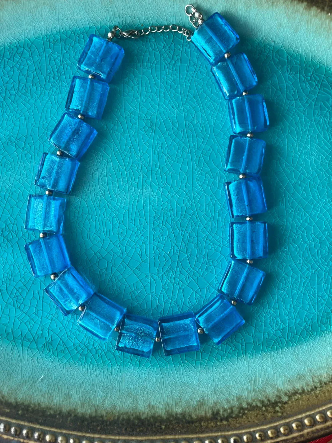 Blue Beaded Necklace - 17 inches