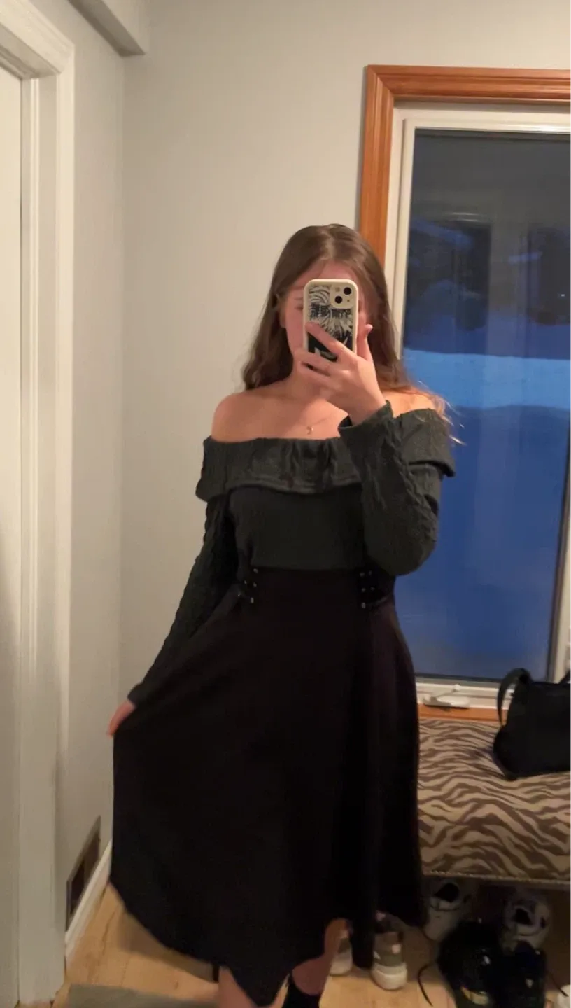 Black Dress with Grey Knit Top