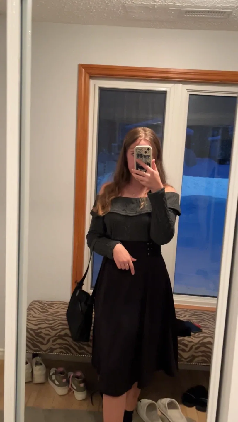 Black Dress with Grey Knit Top image indicator(5)