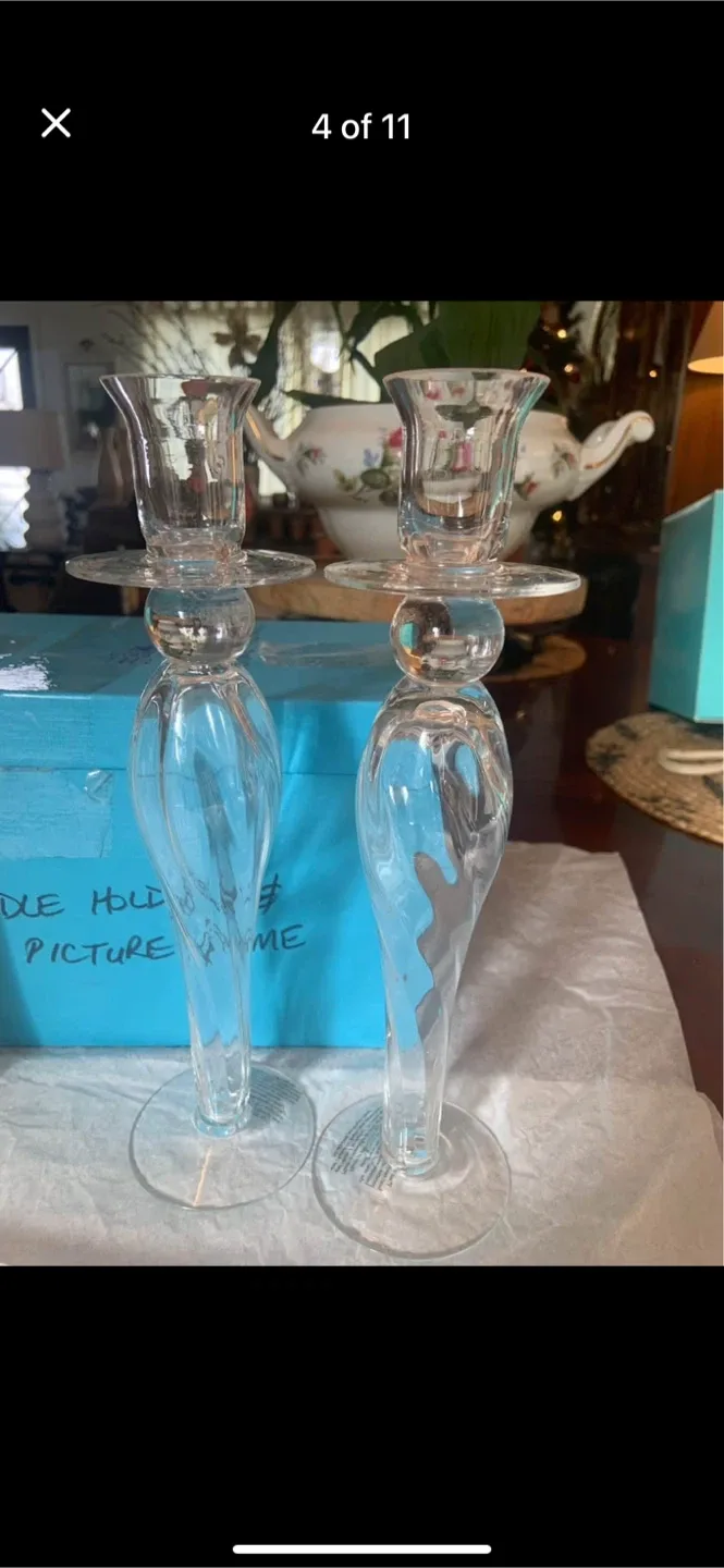 Vintage BIRK’S Crystal Glass Set of 2 Candleholders image indicator(3)