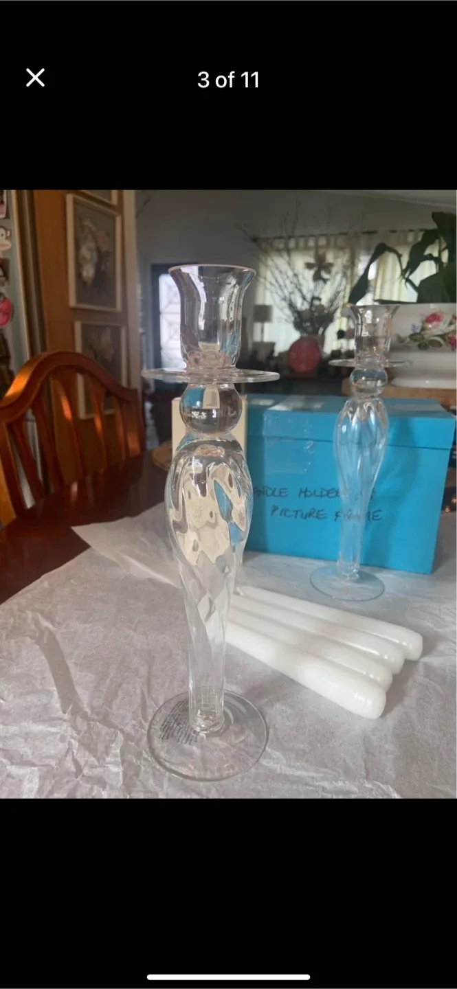 Vintage BIRK’S Crystal Glass Set of 2 Candleholders image indicator(4)