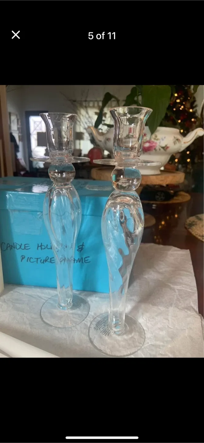 Vintage BIRK’S Crystal Glass Set of 2 Candleholders image indicator(2)