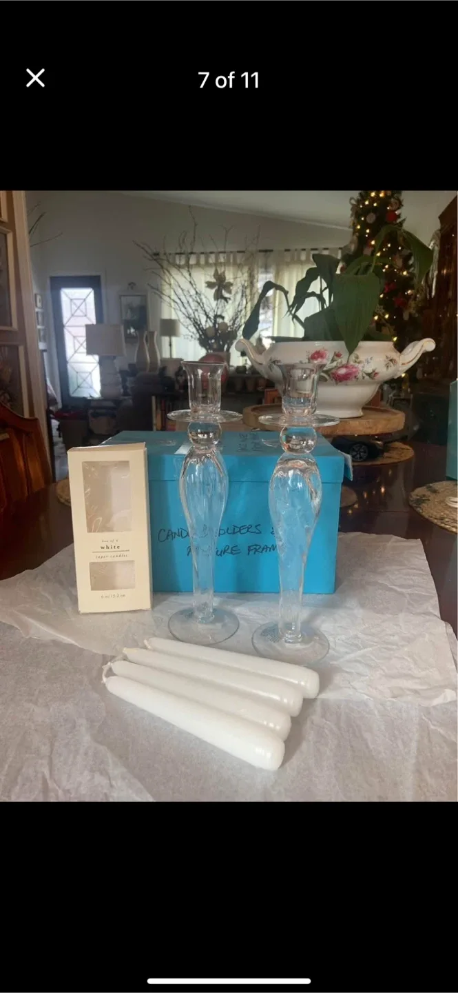 Vintage BIRK’S Crystal Glass Set of 2 Candleholders