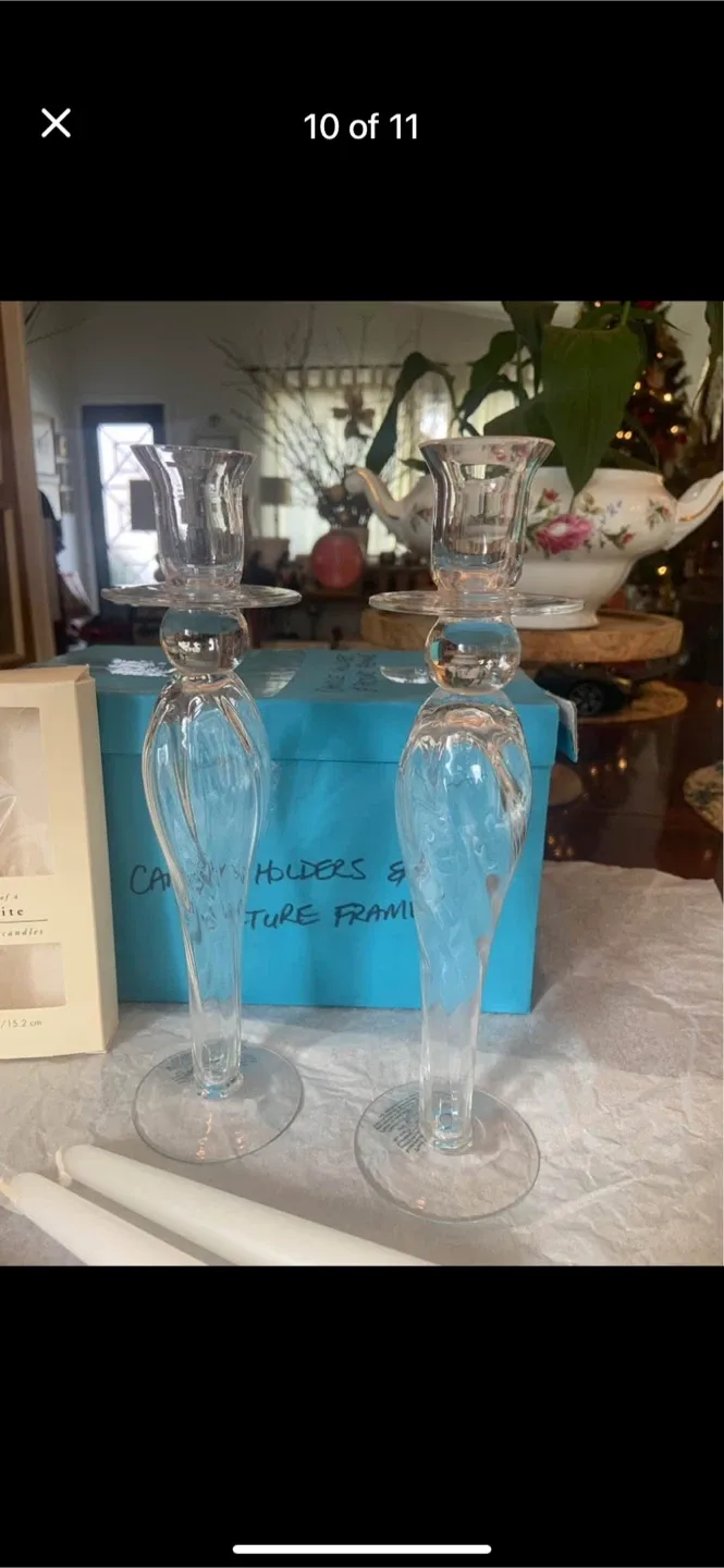 Vintage BIRK’S Crystal Glass Set of 2 Candleholders image indicator(7)