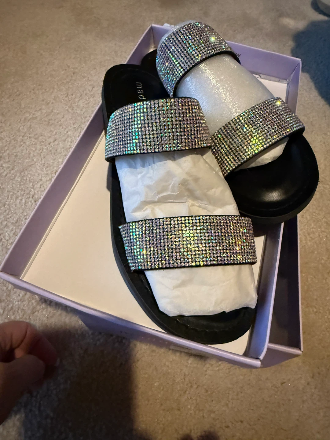 Madden Girl Eldrige Black Rhinestone Sandals - Size 6