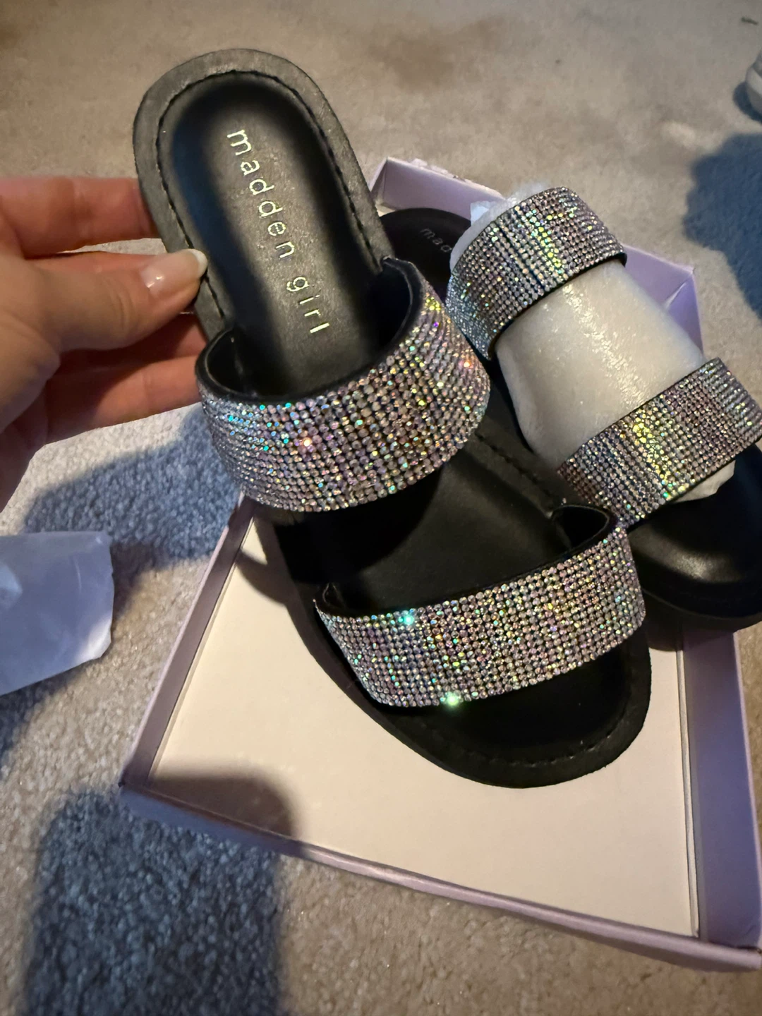 Madden Girl Eldrige Black Rhinestone Sandals - Size 6 - photo 2