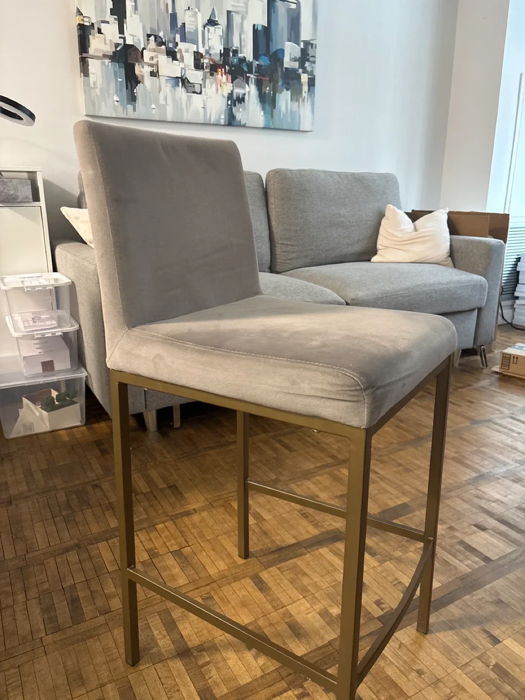 Grey Velvet Bar Stool