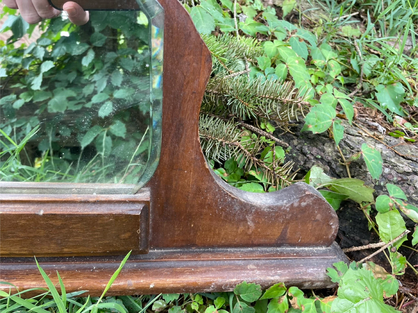 Vintage Brown Wood Framed Wall Mirror - photo 4