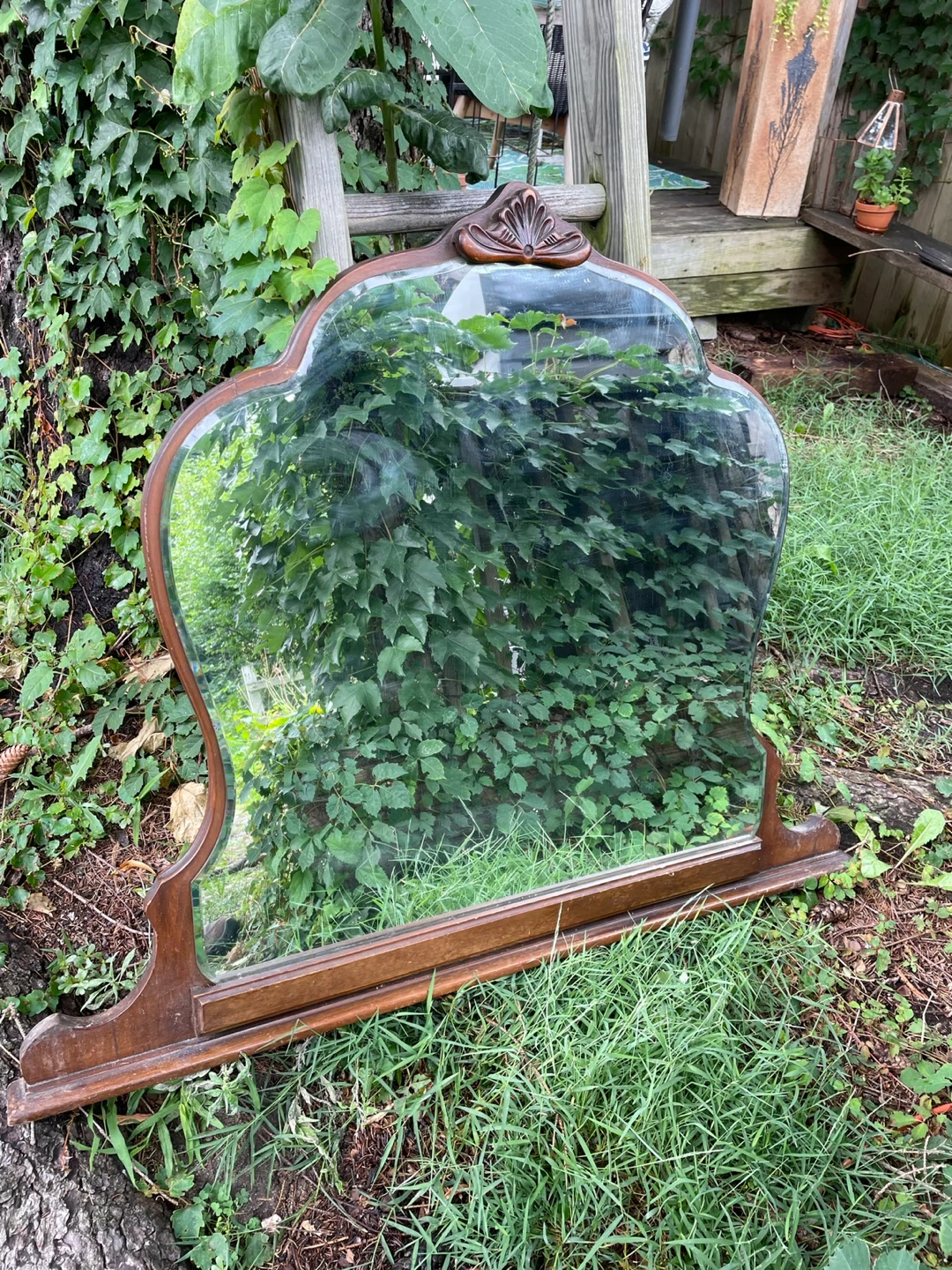 Vintage Brown Wood Framed Wall Mirror