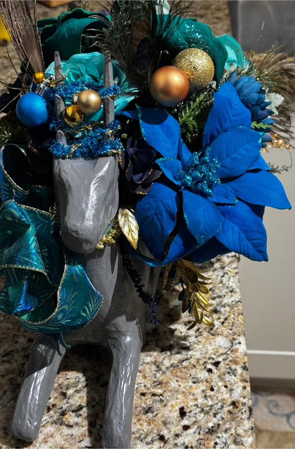 Teal & Blue Floral Deer Christmas Decoration