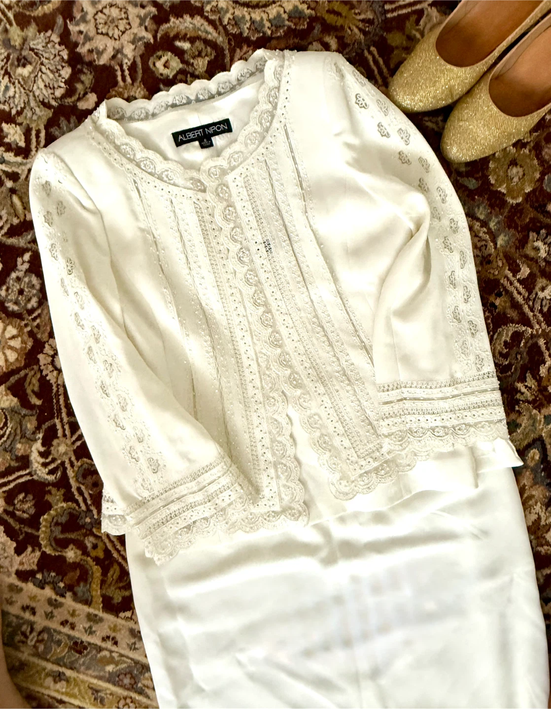 Albert Nipon White Dress & Jacket Set - Size 6 - photo 2
