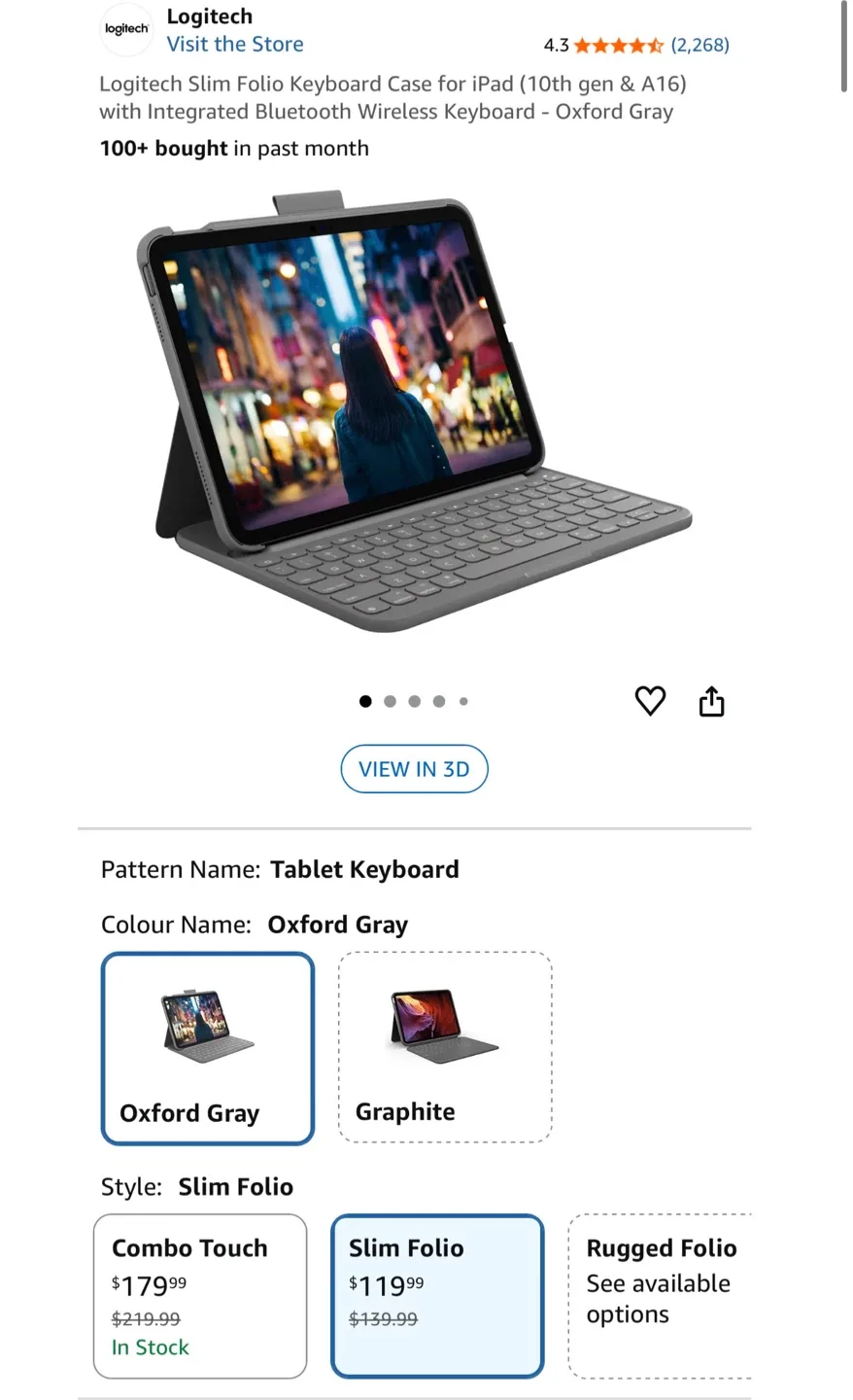 Logitech Slim Folio Keyboard Case for iPad ( 10th gen) - Grey