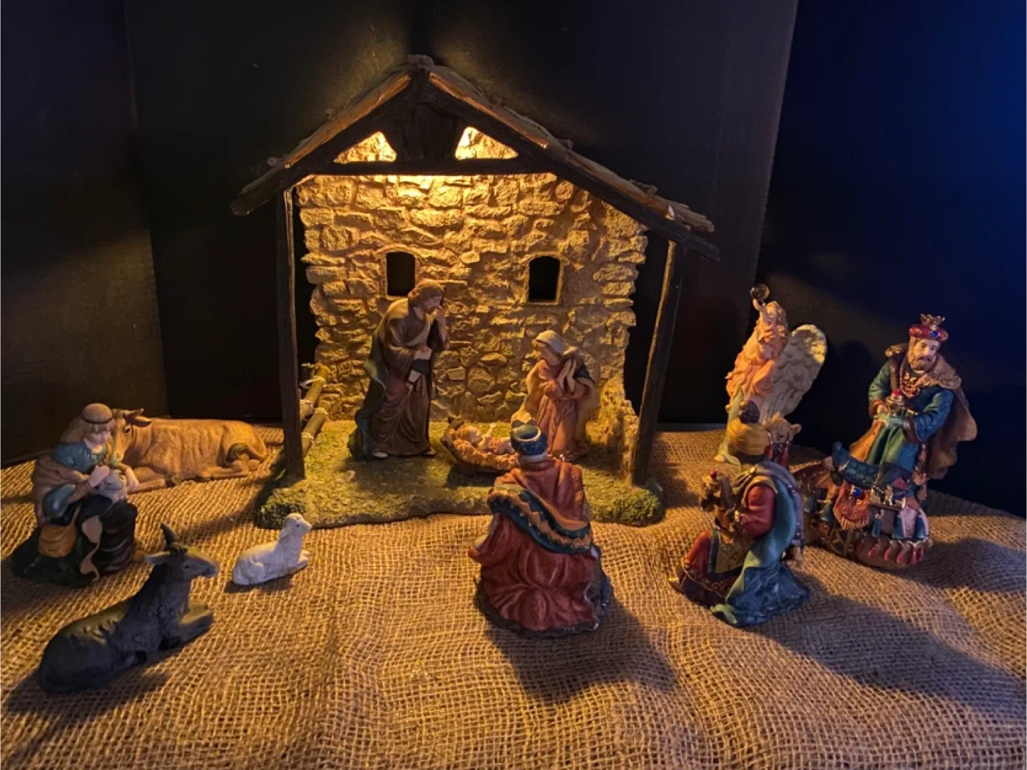 Nativity Set 13 Pieces with Lighted Creche