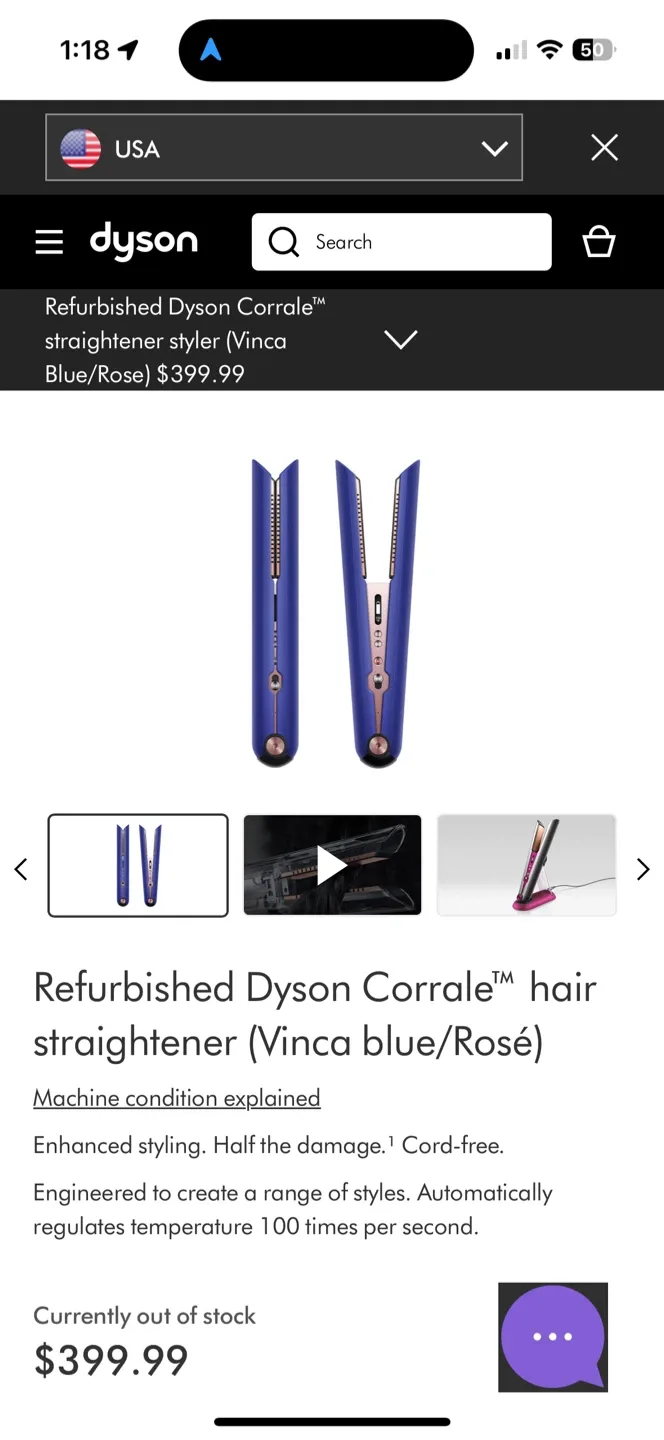 Dyson Corrale Straightener (Vinca Blue/Rose) w/ Box image indicator(2)