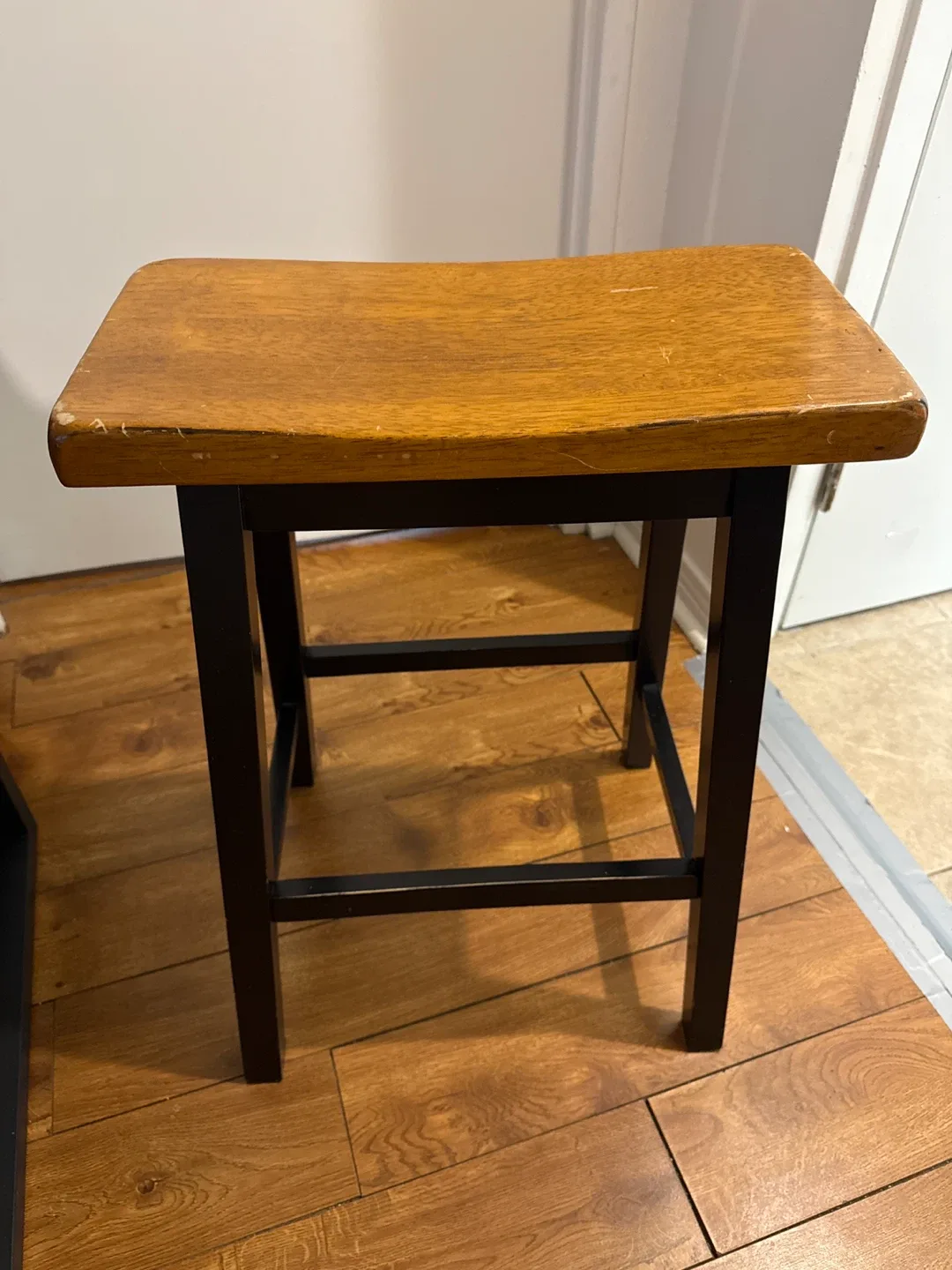 Wooden Stool with Black Legs