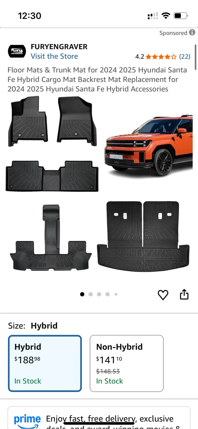 Furyengraver Floor Mats & Trunk Mat for Hyundai Santa Fe Hybrid