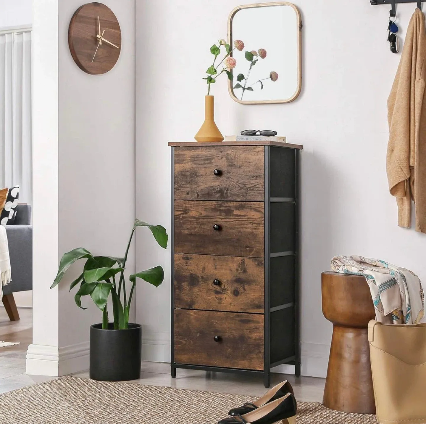 Rustic Brown 4-Drawer Chest Dresser