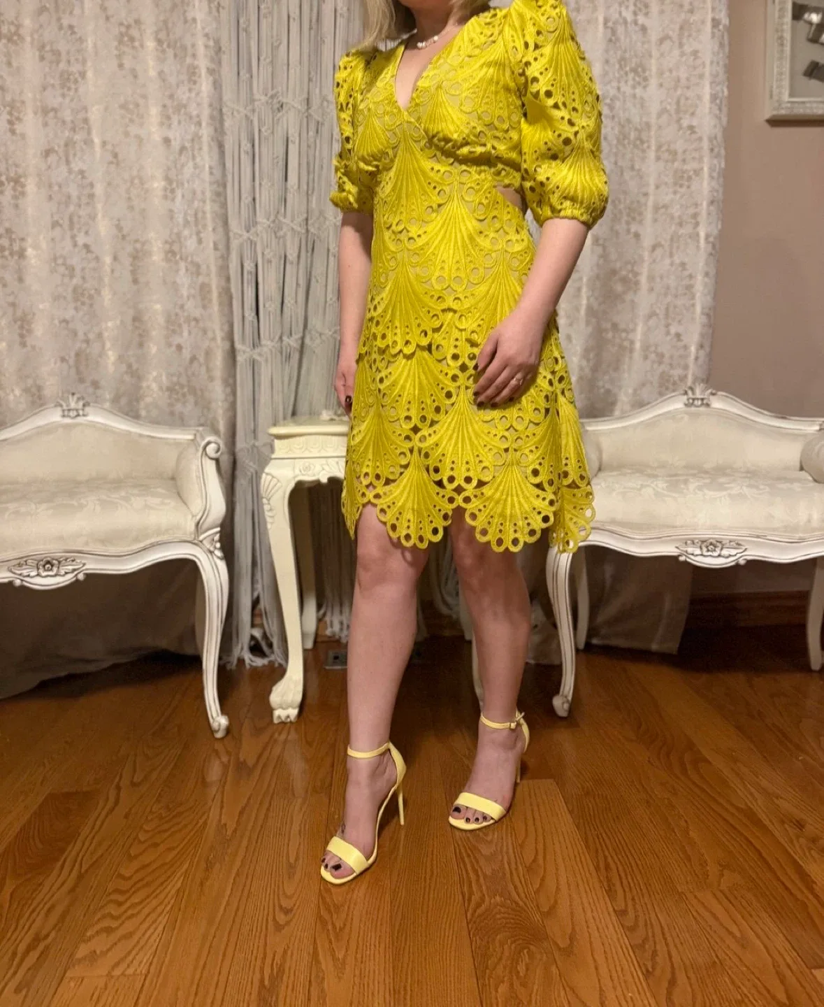 Adelyn Rae Yellow Lace Dress - Size S