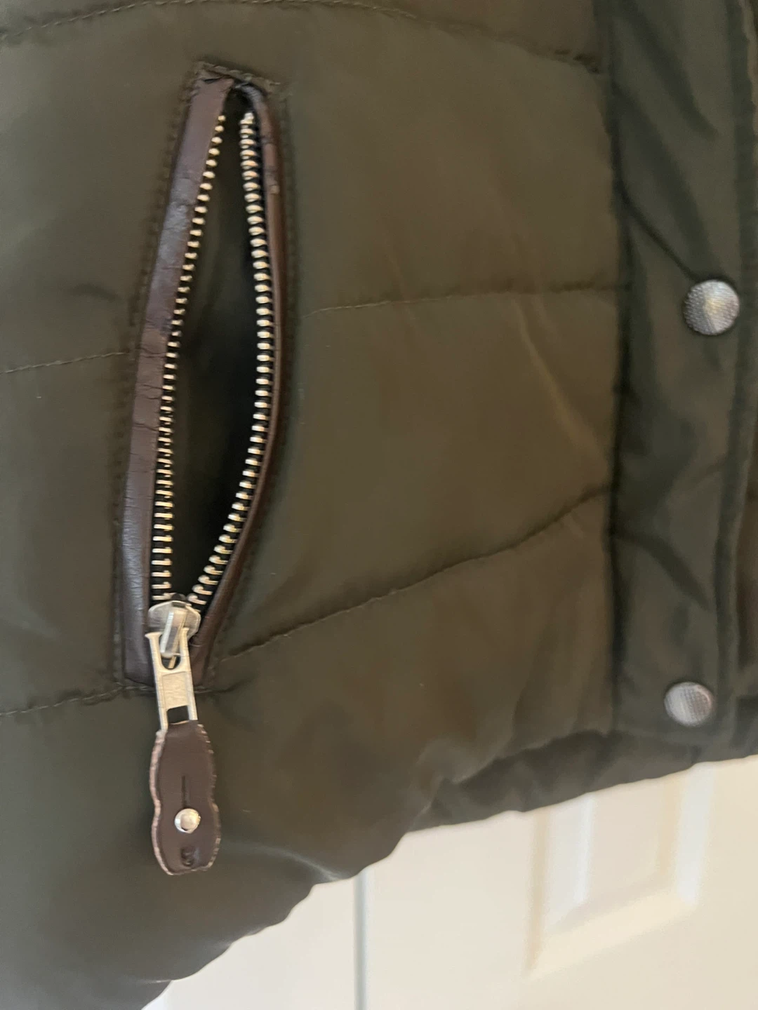 Olive Green Puffer Vest with Faux Fur Hood - photo 4