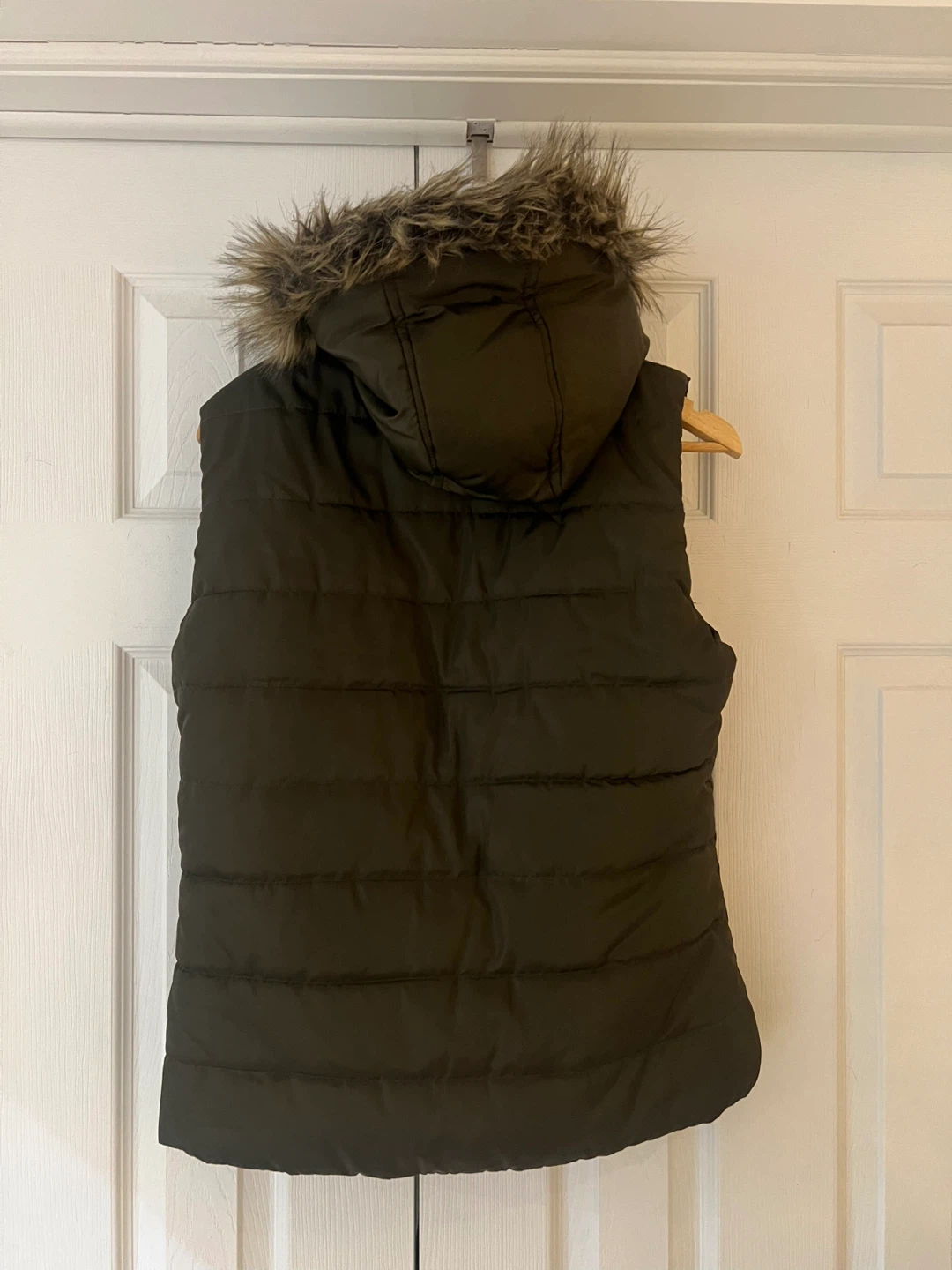 Olive Green Puffer Vest with Faux Fur Hood - photo 5